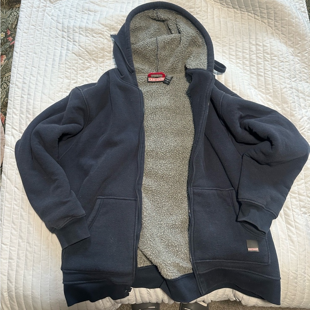 Men’s heavy weight fleece, sherpa lined Craftsman winter zip up hoodie
